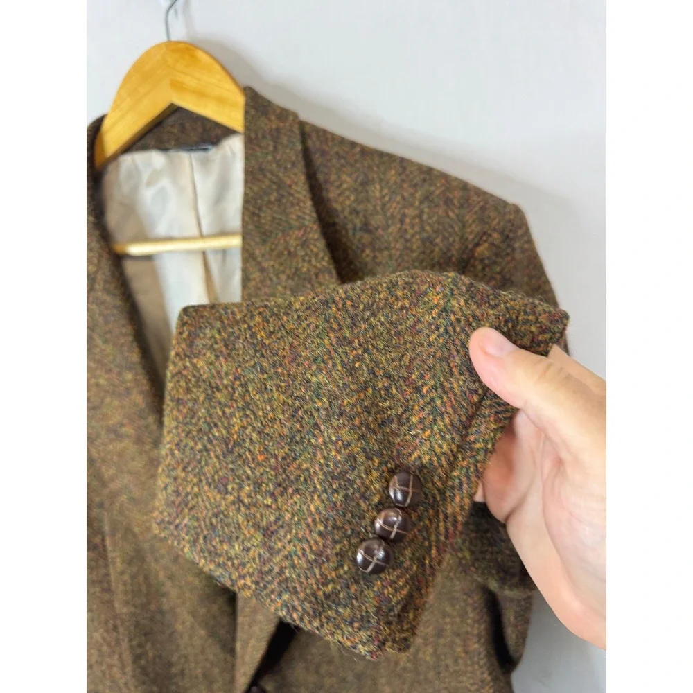 Harris Tweed Moores Mens 44 Reg Brown Herringbone Wool Blazer Sport Coat Vintage